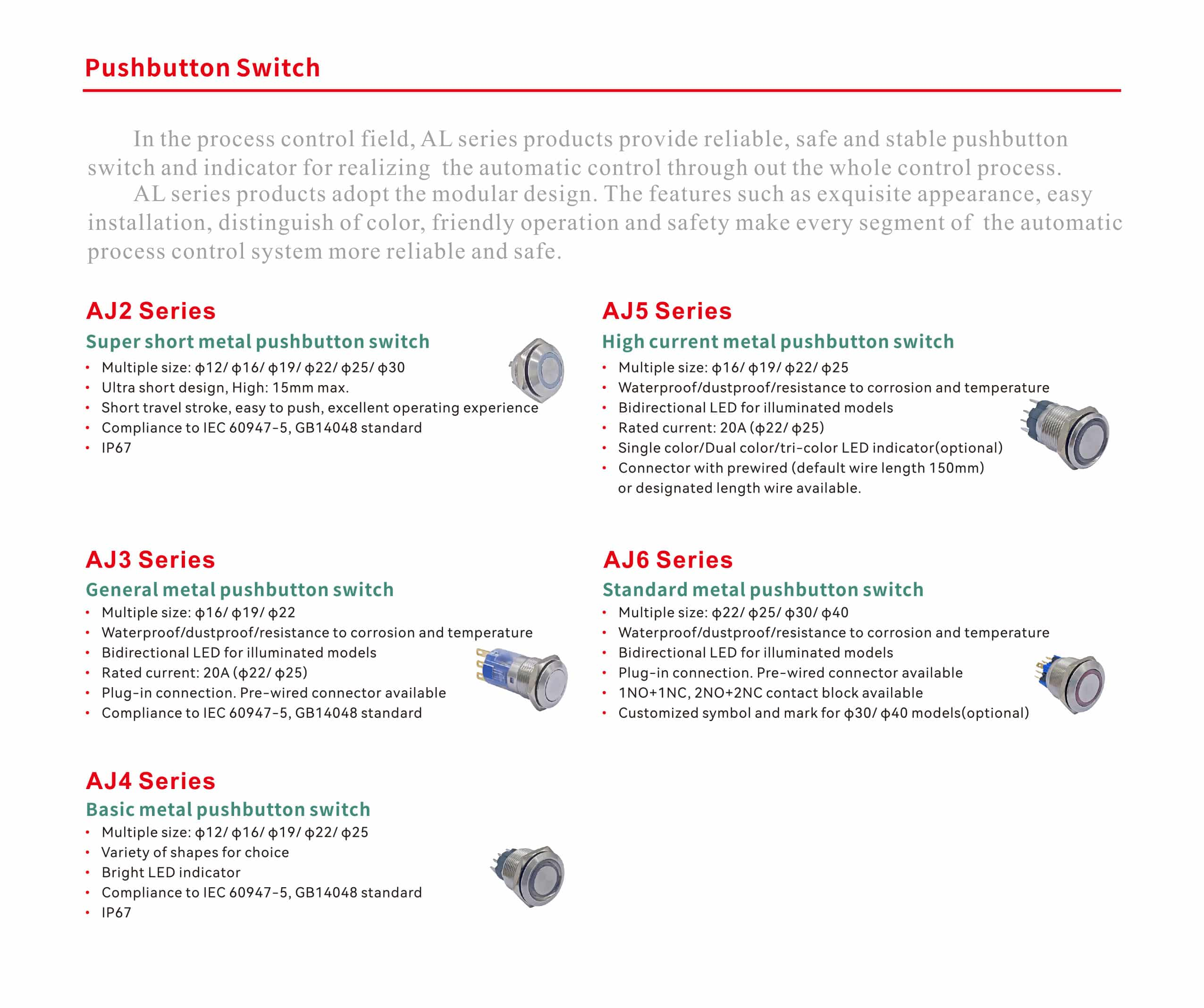 AJ6 Series Standard metal button switch