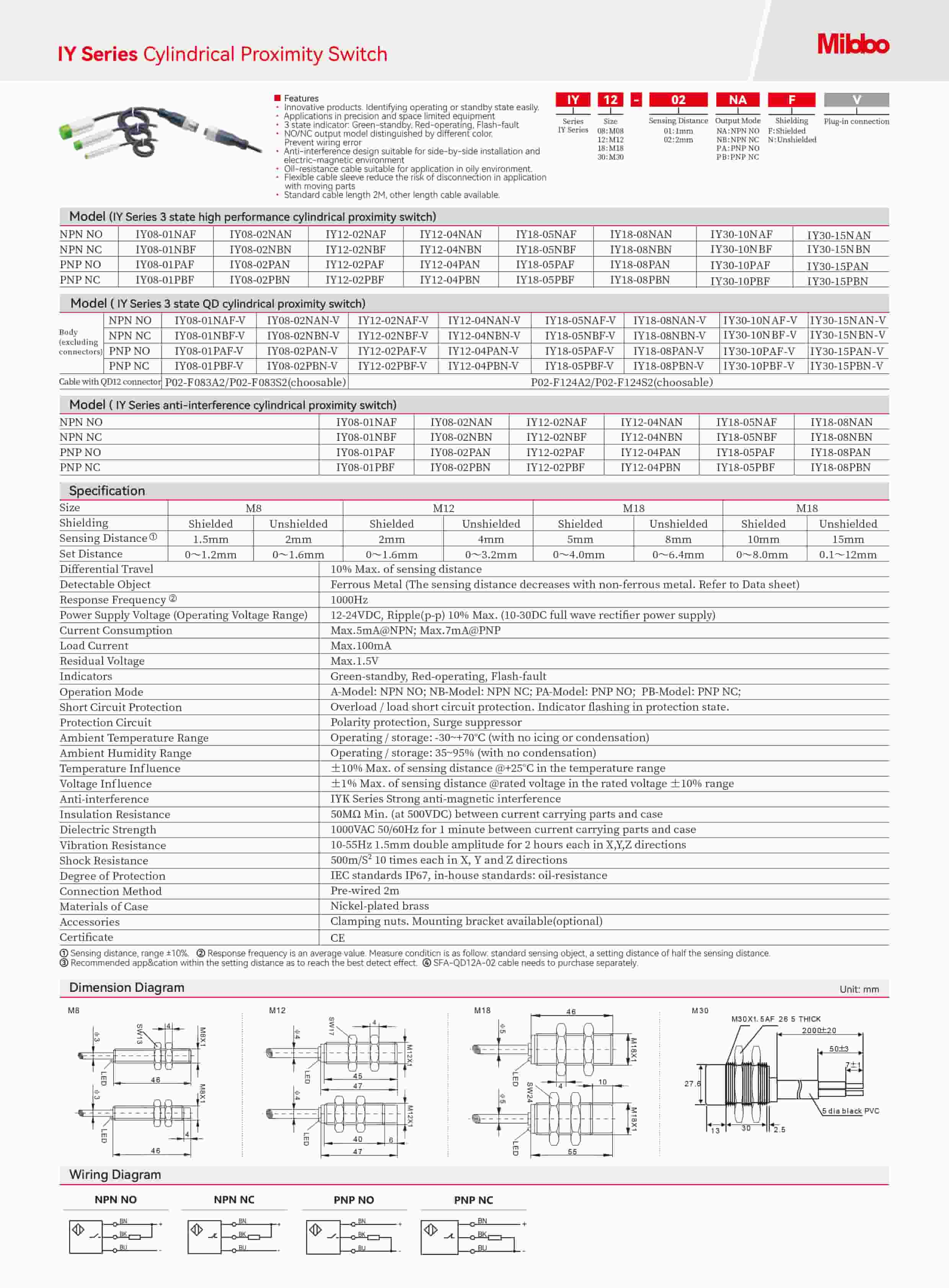 IY Series Cylindrical Proximity Switch